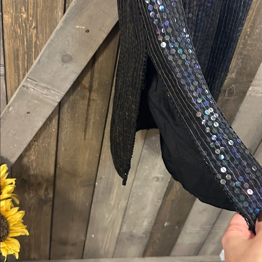 Vintage Black 100% Silk Iridescent Sequin Midi Skirt Holiday Evening Party